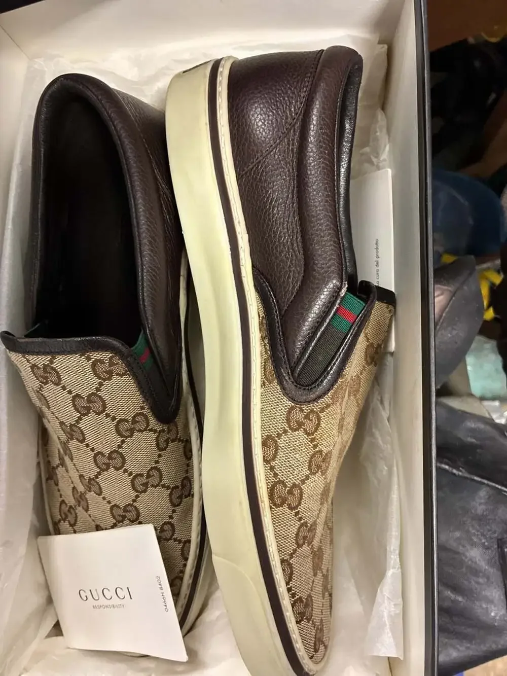 Gucci GG Supreme Canvas Slip-On Sneakers with Leather Trim